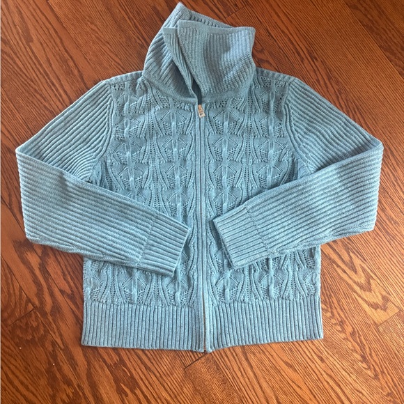 Talbots Sweaters - Talbots Blue Knit Zip-Up Sweater size medium